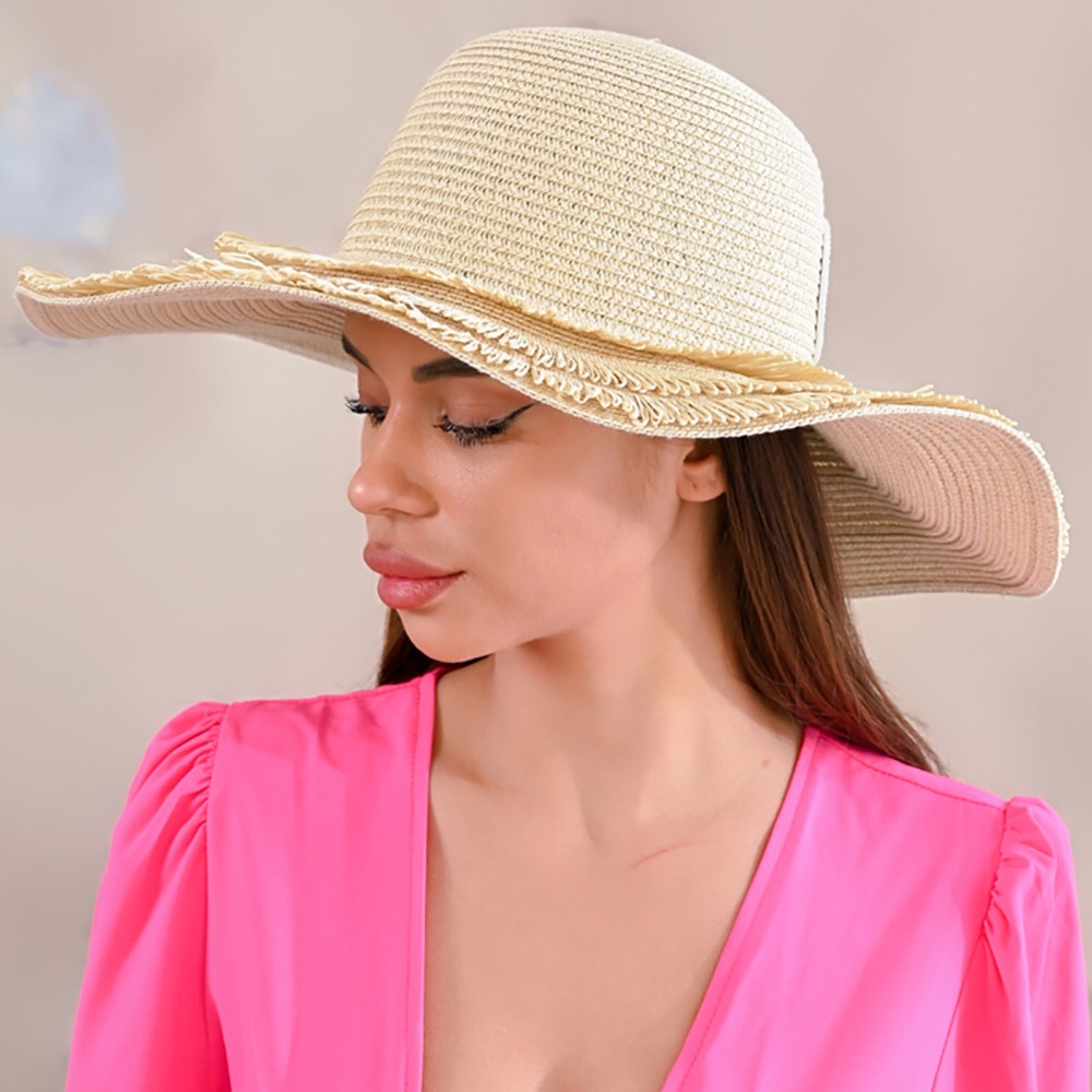 Black Ruffle Raffia Tassel Pointed Sun Hat - Picture 2 of 6